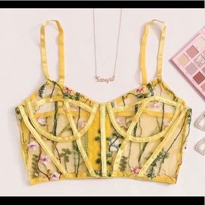SHEIN | Floral Embroidered Mesh Underwire Top 💛